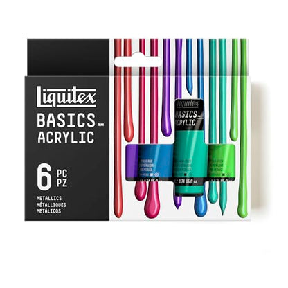 Liquitex BASICS Acrylic Paint Set, 6 x 22ml (0.74-oz) Tube, Metallics