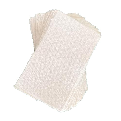 Bitskit 170 GSM Handmade Cotton Deckle Edge Paper – Lightweight, Textured Sheets for Invitations, Stationery, Journals, and Art Projects (Pack of 50) (3 x 5 inch) - size: 3 x 5 inch