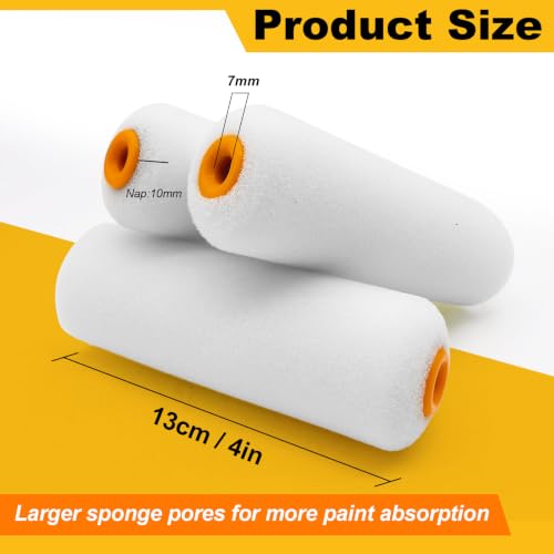 Foam Paint Roller, 4 Inch Mini Paint Roller Covers, 48 Pack | High Density Foam Rollers for Painting Walls, Ceilings, Cabinets, Cupboards, Doors - size: 4",48pcs