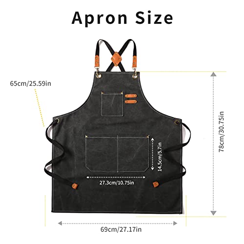 Tosewever Canvas Cross Back Chef Cotton Aprons for Men Women with Large Pockets - color: Black