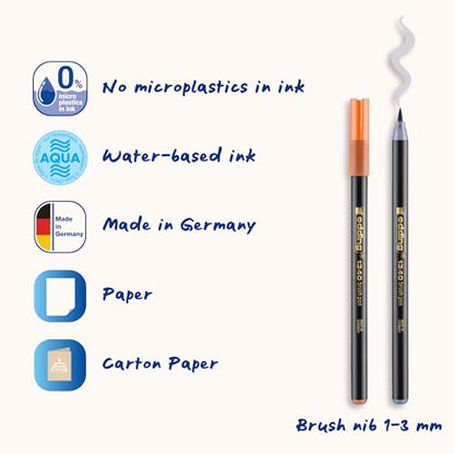 edding 1340 brush pen set - 4 pens - gold metallic, black, grey, apricot - flexible brush nib 1-6 mm - pens for lettering and drawing - high opacity even on darker paper - color: 02: Set of 4 - Metallic