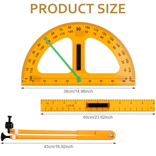 MotiMind 1 Set Large Mathematics Teaching Kit Including 1 Pcs Jumbo Teaching Ruler 1 Pcs Large Protractor 1 Pcs Geometry Compass Big Geometry Measurement Tool for Teacher Classroom Black Board
