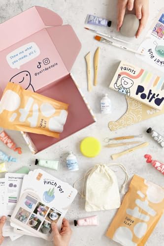 Pott'd Air Dry Clay for Adults. Beginners Home Pottery Kit for Adults. DIY Crafts Includes: Air-Dry Clay, Tools, Paints, Brushes, Sealant, Guides | At Home Pottery Making Kit with Air Dry Clay, Tools, Paints, Brushes, Sealant and Step-by-Step Guide - styl