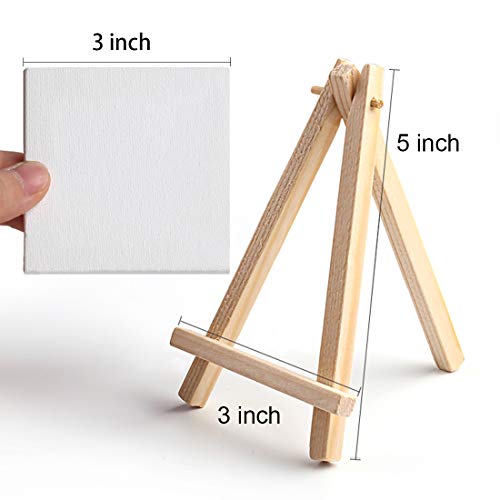 Tosnail 12 Packs Mini Canvas and Easel Set, Art Easel Stand with Canvas Set Tabletop Wooden Display Stand and Canvas Panels for Artist, Students, Adults, Kids Painting