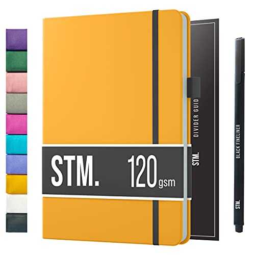 Bullet Dotted Journal Dot Grid Notebook | A5 Daily Journaling Notebooks for Personal Writing, Work, Women | 120gsm Thick Paper, Hard cover, Lay Flat Binding | 5x7 Journals Cuaderno Libretas de apuntes - color: Mustard, style: Pro (120gsm)
