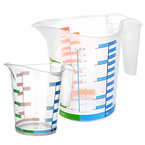 Tribello Measuring Cup Set 1 Cup and 1 Quart Plastic, With Easy To Read Measurements - BPA Free - 16oz & 32oz Liquid Measuring Cup - Spout Top for Pouring
