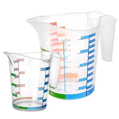 Tribello Measuring Cup Set 1 Cup and 1 Quart Plastic, With Easy To Read Measurements - BPA Free - 16oz & 32oz Liquid Measuring Cup - Spout Top for Pouring