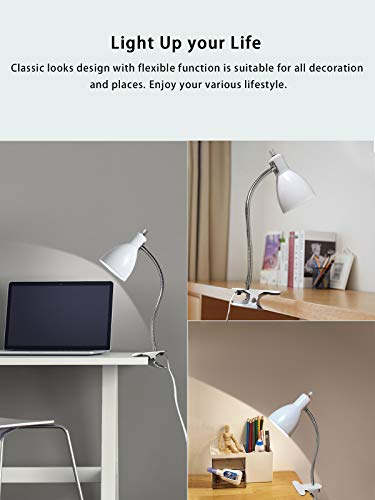 LALISU Desk lamp Eye-Caring Table Lamps, 360°Rotation Gooseneck Clip Lamp - color: White