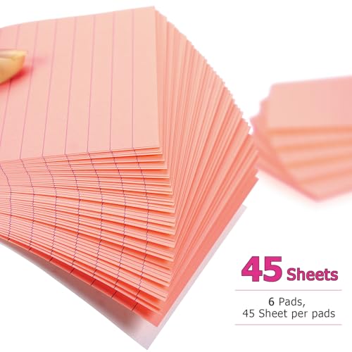 Early Buy Lined Sticky Notes, 4x6 in, 6 Pads, 45 Sheets/Pad (Pink) - color: Pink