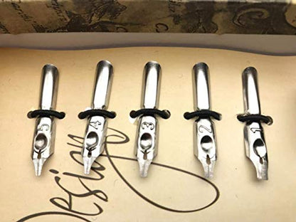 Calligraphy Pen Set Writting Quill Feather Pen 100% Hand Craft Real Feather and Stainless Steel Nib Best Antique Executive，Contains Ink no Need to Purchase Additional Ink (Black) - color: Black