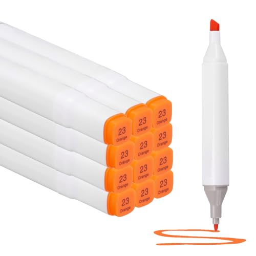 PATIKIL Dual Tip Alcohol Art Markers, 12 Pcs White Barrel Alcohol Markers with Brush Tip and Fine Tip for Illustration Artist Adult Coloring Drawing Permanent Sketching, Orange - color: Orange