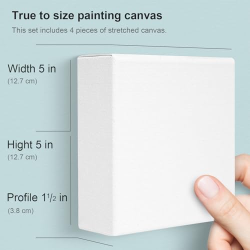 AUREUO 5x5 Inch Gallery Wrapped Canvas - 1.5 Inch Depth 4 Pack - 10 Oz Triple Gesso Primed 100% Cotton Square White Artist Canvases for Acrylic & Oil Paints - size: 5"x5" Gallery