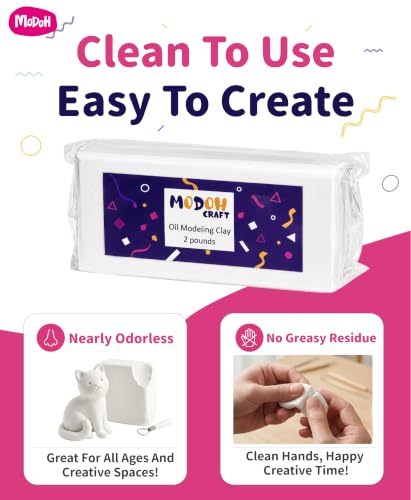 Plasticine Oil Based Modeling Clay, Non Hardening Reusable Clay, Non Toxic, Sulfur Free, No Bake, Non Drying Professional Plastilina Sculpting Clay (White, 2 Lbs) (2026 Formula Upgrade) - color: White, size: 2 Lbs