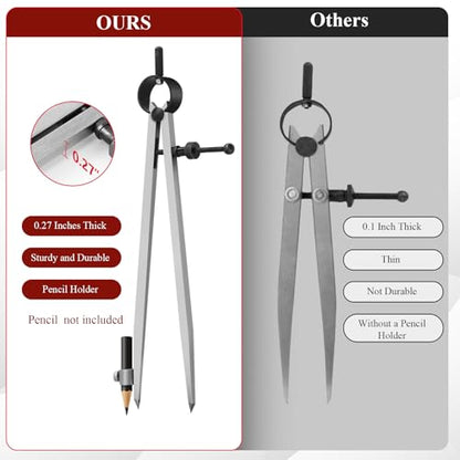 6 inch Professional Woodworking Pencil Compass Scribe with Lock | Spring Wing Drafting Divider 0.27 inch Thick Scriber ,Metal Leather Work Scribe Tool Carpenter Compass for Geometry - size: 6 inch