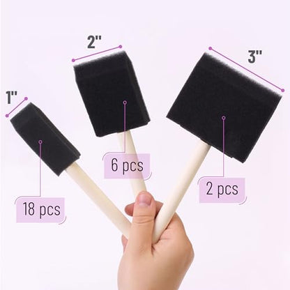 Bates- Foam Paint Brushes, 1", 2" & 3", 26 Pack, Multi-Surface, Including Sponge Brushes for Painting & Staining - size: 1", 2" & 3", 26 Pack