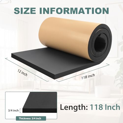 FONUNO Neoprene Foam Padding with Adhesive Closed Cell Foam, Black | Self Adhesive Foam Sheets Neoprene Foam Roll Padding for Gaskets Liner Crafts DIY, 12" Wide x 118" Long x 3/4" Thick - color: Black, size: 12" Wide x 118" Long x 3/4" Thick
