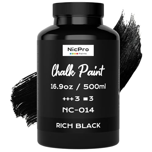 Nicpro All-in-One Black Chalk Paint for Furniture, 16.9 oz (500ml) Matte Finish Acrylic Craft Paint, Built-In Primer & Top Coat, Non-Toxic Furniture Paints for Cabinets, Wood, Metal, Home Decor - color: Black, size: 16.9 Fl Oz (Pack of 1)