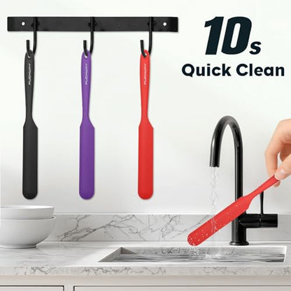 3pcs Silicone Jar Spatulas 10in Long Skinny Heat-Resistant, Narrow Spatula Set for Scraping Peanut Butter, Sourdough, Jam in Small Containers, Blenders & Baking (Black & Purple & Red) - color: Black & Purple & Red