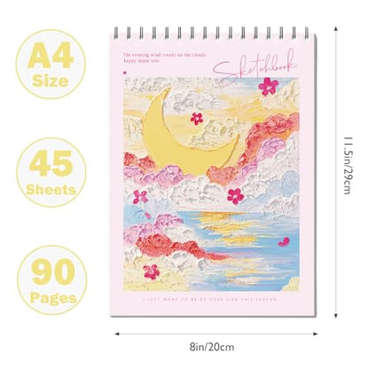EOREA Pink Cover Sketchbook 8x11.5 Spiral Drawing Notebook - color: Red