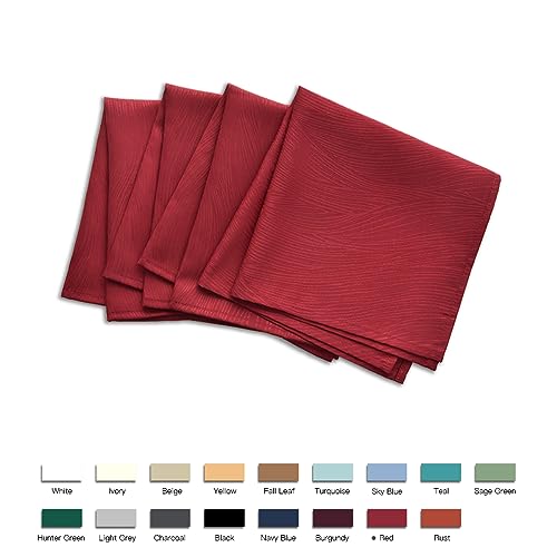 maxmill Jacquard Cloth Napkin 20 x 20 Inch Swirl Pattern Solid Washable Polyester Dinner Napkins Set of 4 with Hemmed Edges Great for Family Holiday Dinners Weddings Parties and Banquets Red - color: Red, size: 20" x 20" (Set of 4)