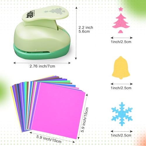 Hole Punch 1 Inch Craft Christmas Snowflakes Bells Shapes with 30PCS Paper - style: 3 Diffrent Shapes Punch & 30 Craft paper