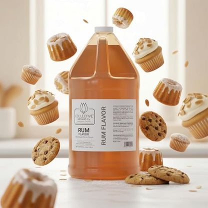Collective Aromas Co. Caribbean Rum Flavoring Emulsion for Baking, Desserts & Beverages, Concentrated Heat-Stable Rum Flavor, Rich Bakery Style Aroma for Cake, Cookies, Frostings, 1 Gallon (128 fl oz) - size: Caribbean Rum - 1 Gallon (128 fl oz)