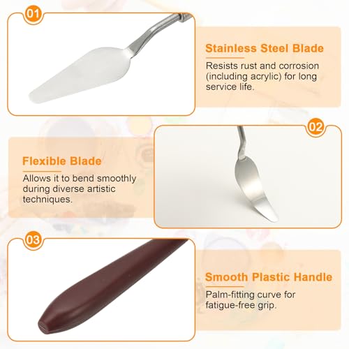 HARFINGTON Palette Knife Painting Tool 2.4" x 0.87" Stainless Steel Art Spatula Pallet Knives Scrapers Tools with Plastic Handle for Acrylic Oil Canvas Mixing Spreading, Red/Silver - size: 2.4" x 0.87"