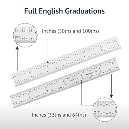 Made in USA 6" Metal Ruler, Rigid | Steel Measuring Tool, 3R Graduation - color: Carbon Steel-Rigid, size: 6"