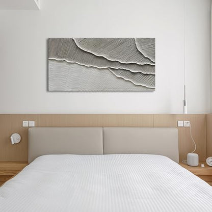 NANKAI Art Hand Painted Wave Landscape Oil Painting Modern Abstract Grey and White Art Painting 24x48 inch Abstract wall Art Deco - color: Nkhb301