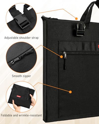 Nicpro Light Weight Art Portfolio Bag, 18x24” Waterproof Art Portfolio Case | with Shoulder & Handle Carry, for Artwork, Poster, Sketch Drawing, Canvas, Photography, Solar Panel Storage - size: 18 x 24 inches