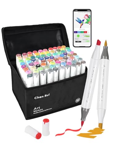 80 Colors Alcohol Markers Brush and Chisel Tip with APP Chen Rui Markers | Dual Tips | Alcohol-Based | Blendable | Non Toxic | No Bleeding | for Artist Adults Coloring Drawing Illustration Sketching - color: 80 Colors