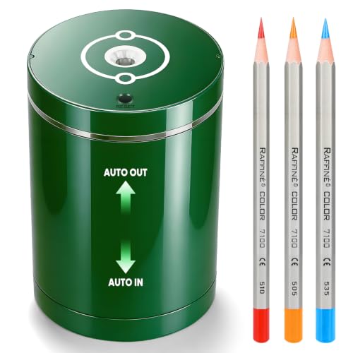 Fully Automatic Electric Pencil Sharpener,Rechargeable smart Pencil Sharpener.Suitable for No. 2/Colored Pencils (6-8 mm),Applicable to School/Classroom/Office/Home（Green） - color: Green