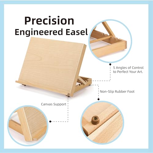 12.5"x16.5" Foldable Beechwood Tabletop Painting Easel | Portable Drafting Table & Art Stand, 5-Position Desk Easel With Smooth Art Board For Studio Sketching, Art Supplies