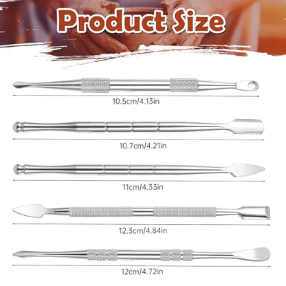 Piriuuo Wax Carving Tools Set, Stainless Steel Clay Sculpting Tools Double-Ended Pottery Carving Tools Wax Modeling Tools Dental Carvers Tools Wax Accessories Modeling Sculpting and Shaping(5 Style) - size: 5 Style