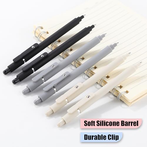 Gel Pens 0.5mm Black Ink Ballpoint Aesthetic Beige Black Gray White Fine Point Smooth Writing Pretty Cute Fancy Desk Accessories Gifts for Women Men Nurse Journaling Office School Supplies 6Pcs - color: 2Black 2Gray 2Beige-Black Ink