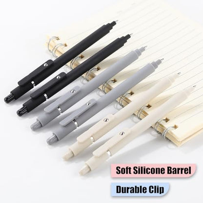 Gel Pens 0.5mm Black Ink Ballpoint Aesthetic Beige Black Gray White Fine Point Smooth Writing Pretty Cute Fancy Desk Accessories Gifts for Women Men Nurse Journaling Office School Supplies 6Pcs - color: 2Black 2Gray 2Beige-Black Ink