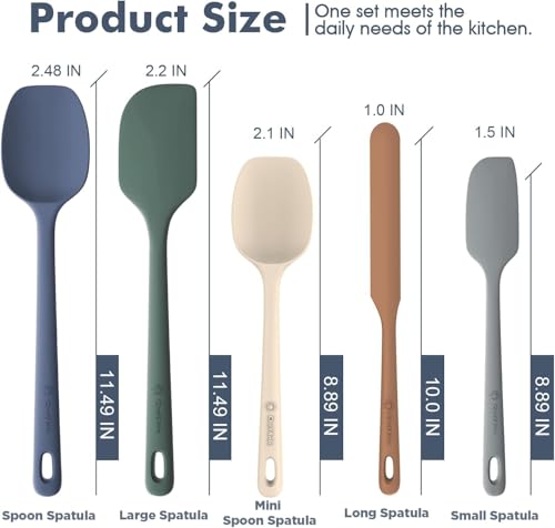 ChefAide 5 Pieces Silicone Spatula Set, Food Grade Rubber Spatula, Upgrade Strong Handle with Ergonomic Grip, Heat Resistant Up to 600°F for Nonstick Cookware, Cooking - color: Neutral, size: 5 pieces
