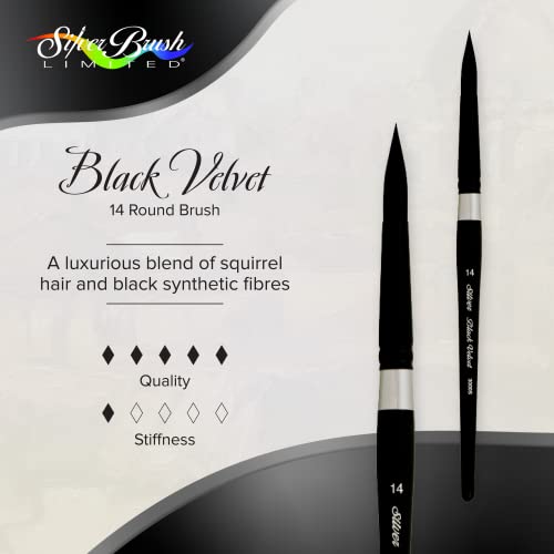 Silver Brush Limited Black Velvet Round Watercolor Paintbrush, Size 14 | Gouache, Inks, Dyes, Short Handle, Pointed Bristle, Soft Synthetic and Squirrel Mix, Superb Paint Absorbency, Smooth Strokes - size: 14