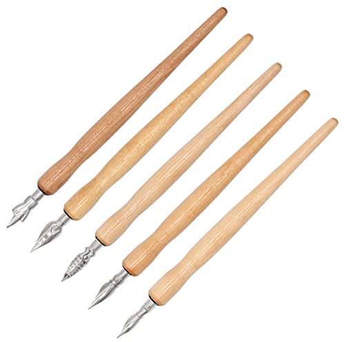XIAOYU Cartoon Comic Dip Pen Set, 5PCS Comic Pen Holders with 5 Pieces Comic Pen Nibs Kit, Wooden Comic Pen Nib Holder for Writing, Painting, Signing, Wooden - color: Wooden