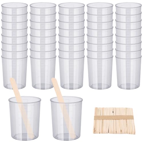 90PCS Epoxy Mixing Cups Kit, 40PCS 100ml Disposable Graduated Cups Transparent Scale Cups with 50 Pack Wooden Stirring Sticks for Paint Mixing, Jewelry Making, Liquid Measuring - color: Clear cups+wooden stick, size: 100ml