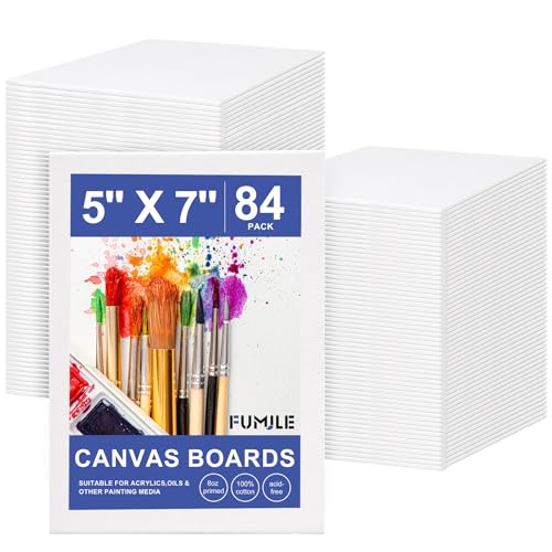 FUMILE Canvas Boards for Painting 5x7 Inch, 84 Pack Small Canvases Value Pack, Primed Acid-Free Blank Canvas Panels for Beginners & Artist, Painting Canvas for Classroom and Painting Parties., White - size: 5x7in