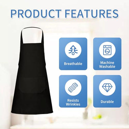 8/12/24 Pack Plain Bib Aprons Bulk, Black Commercial Apron with 2 Pockets, Unisex Apron for Adults Painting BBQ - color: 12 Pack