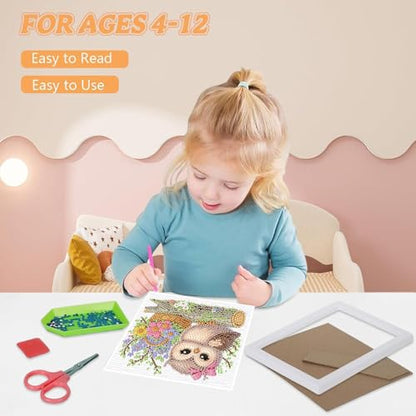 Ajepon Owl Diamond Art Kit for Kids, Ages 8-12, 7x7 Inch, Modern Style, Crystal Diamonds, Includes Canvas, Frame, Tools, Non-Foldable - color: CC193