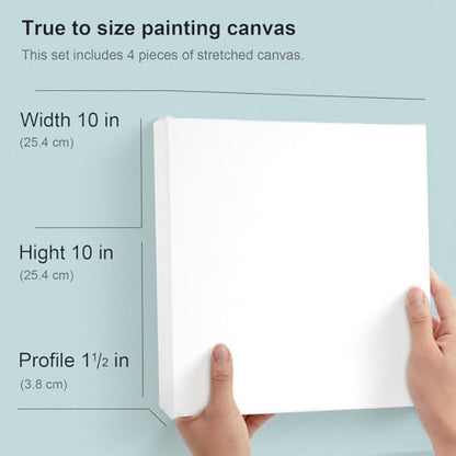 AUREUO 10x10 Inch Gallery Wrapped Canvas - 1.5 Inch Depth 4 Pack - 10 Oz Triple Gesso Primed 100% Cotton Square White Artist Canvases for Acrylic & Oil Paints - size: 10"x10" Gallery