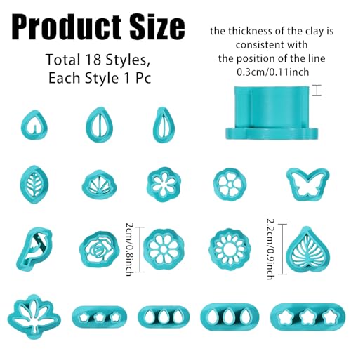 ORIGACH 18 Pcs Spring Polymer Clay Cutters Set | Floral & Leaf Design Clay Cutters for Polymer Clay Jewelry Earrings with a Clear Storage Box - style: Floral & Leaf