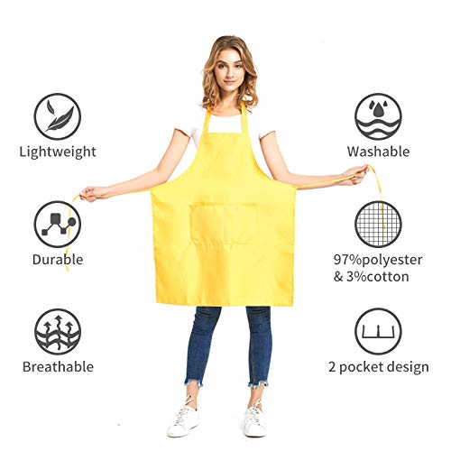 DUSKCOVE 8 Pack Bib Aprons Bulk - Unisex Blue Commercial Apron with 2 Pockets for Kitchen Crafting BBQ Drawing Cooking - color: Blue