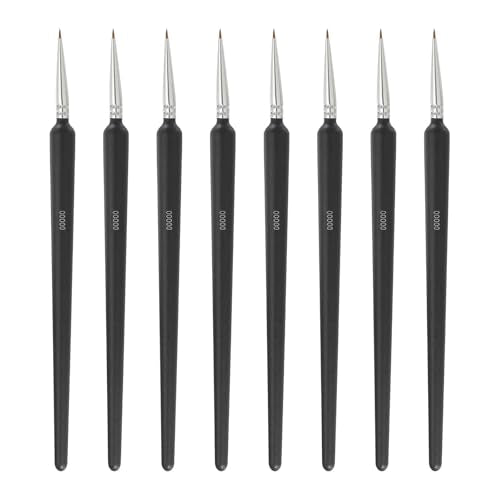 MECCANIXITY 8 Pcs Detail Paint Brushes Set, 5.5mm Fine Pointed Tip Miniature Paint Brushes for Acrylic Painting Oil Watercolor(00000), Black - size: 00000#