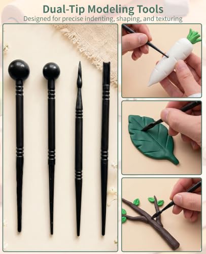 17-Piece Polymer Clay Tools Kit, Acrylic Roller Pin & Clear Square Press Board, Double-Ended Pottery Sculpting Modeling Tools with Scrapers for Beginners DIY Craft