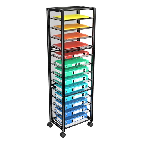 Simple Trending 14 Tier Rolling File Cart, Desk File Organizer, Paper Letter Storage Rolling Clutter Cart for Office, Home, School, Black - style: 14 Tier