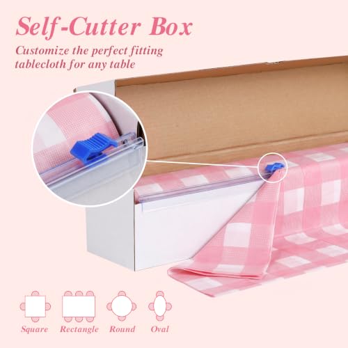 Goodluck 54" x 300 Ft Pink＆White Checkered Tablecloth Roll with Cutter Box - color: Pink Checkered, size: 15.4" x 5.5" (Rectangular)